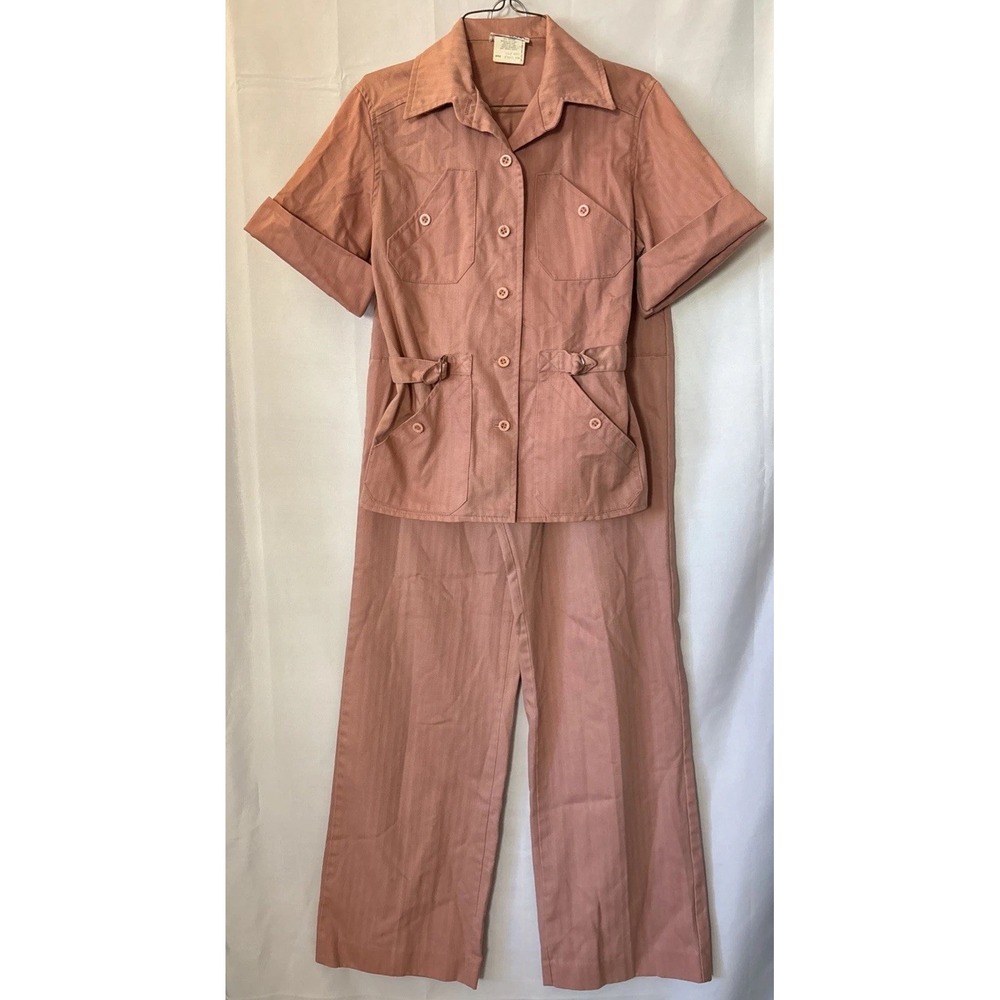 Vintage 70's College Town High Waist Hippie Bell Bottom Safari Retro‎ Top Set
